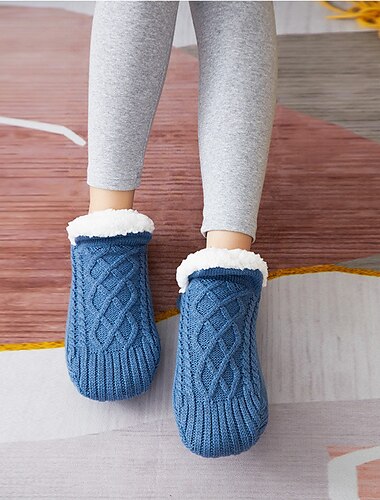  1 Paar Damensocken, Haussocken, modisch, bequem, neuartig, Vlies, einfarbig, lässig, täglich, drinnen, warm, Winter, Herbst, schwarz, blau, weinrot, Heim-Outfits