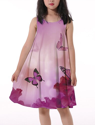  kinderkleidung Mädchen Kleid Tier Blumen Schmetterling Ärmellos Täglich Bedruckt Kuschelig Brautkleider schlicht Polyester Knielang Tank-Top Kleid Sommer Frühling 3-12 Jahre Rosa Blau Purpur