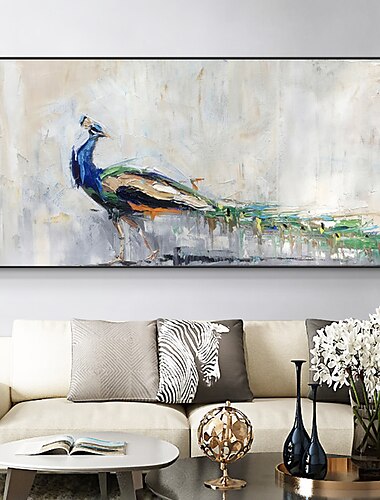  Pintura al óleo hecha a mano, lienzo, decoración de arte de la pared, pavo real, animal moderno para decoración del hogar, pintura enrollada sin marco sin estirar