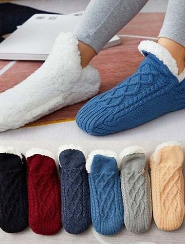  1 par de calcetines para mujer, pantuflas, calcetines de moda, cómodos, novedosos, de forro polar, de colores sólidos, informales, para uso diario, para interior, cálidos, para invierno, otoño,