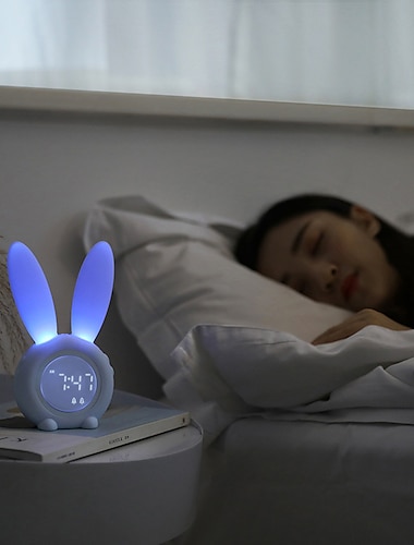  led herätyskello ajastuksella söpö kani elektroninen yövalo lähtölaskenta usb lataus äänilämpömittari ladattava magneetti adsorptio kello seinäkello söpö kani digitaalinen herätyskello lasten