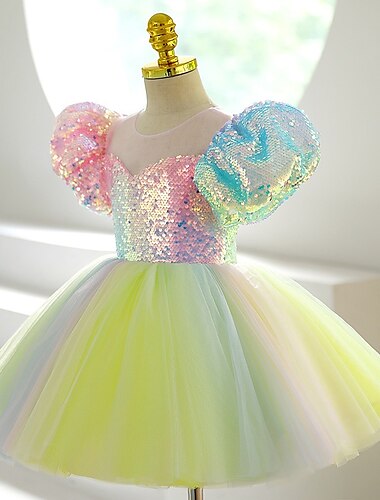  Princesa Corto / Mini Vestido de Niña Florista Navidad Sirenita Ariel Niñas lindo vestido de fiesta Tul con Encaje Arco iris Unicornio Ajuste 3-16 años