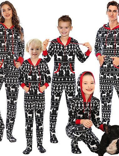  Reinsdyr Familiejule pyjamas Kigurumi-pysjamas Julepysjamas Dame Jul Familiematchende antrekk Voksen Jul Karneval Maskerade julaften Jul Fest Heldraktskostymer