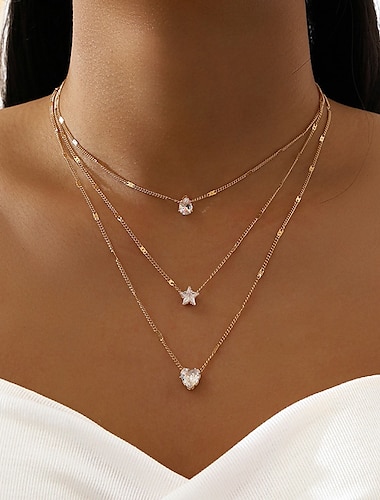  collar de mujer corazón estrella corte zirconia aleación collar clásico seis puntas pequeño zircon colgante collar delicado collar para mujeres niñas/regalo de boda, regalo de cumpleaños