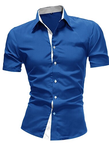  Men's Dress Shirt Collared Shirt Button Up Shirt Plain Wedding Work Navy Black Red White Blue Short Sleeve Collar Clothing Apparel