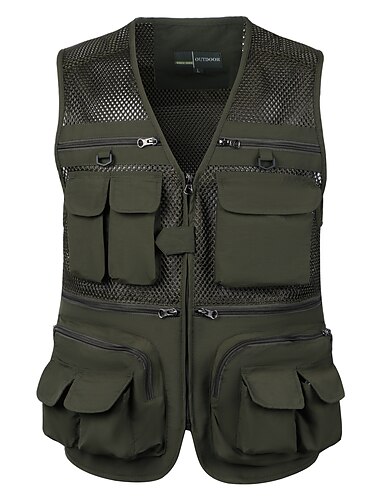  Herren Angelweste Wanderweste Sommer Outdoor leicht Arbeit Safari Reise Foto Weste mit 16 Taschen atmungsaktiv schnell trocknend Mesh Polyester Orchidee schwarz hellgrün Jagd