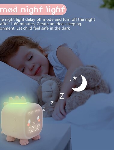  Kids Alarm Clock Digital Alarm Clock for Kids Bedroom Cute Dinosaur Alarm Clock Children's Sleep Trainer Wake Up Light & Night Light with USB Alarm Clock for Boys Girls Birthday Gifts