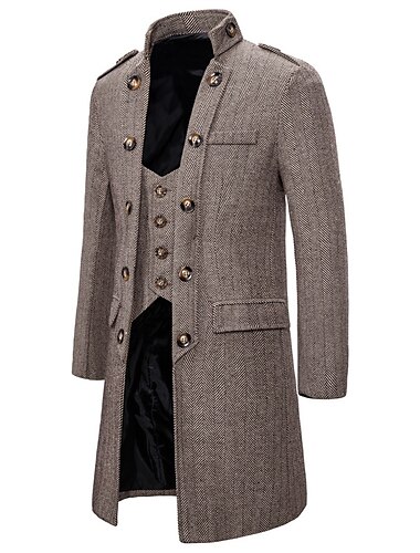  Herren Wintermantel Peacoat Mantel Geschäft Casual Winter Baumwollmischung warm halten Oberbekleidung Bekleidung Stilvoll Klassisch & Zeitlos nicht druckbar Feste Farbe Tasche Ständer Doppelreihiger