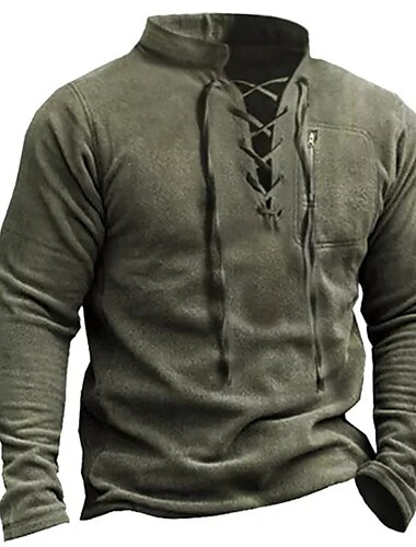  Men's Sweatshirt Pullover Tactical Army Green Navy Blue Brown Gray Standing Collar Sports Lace up Going out Streetwear Vintage Streetwear Casual Fall Winter Clothing Apparel Hoodies Sweatshirts  Long