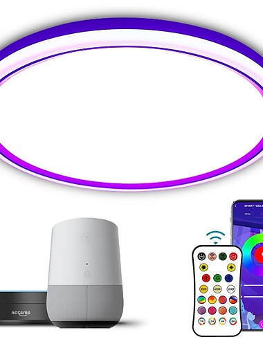  24-W-Vollfarb-Intelligente Dimm- und Farb-Schlafzimmer-Deckenlampe 11,7-Zoll-WLAN-Graffiti-App Bluetooth-Voice-Deckenlampe kann zeitgesteuert werden 2,4 g gruppiert werden Kompatibel mit Alexa Google