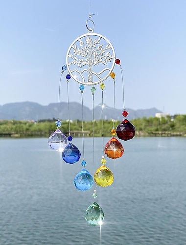  Colorido vida de árbol atrapasueños atrapasueños con cristal colorido regalo hecho a mano decoración colgante de pared arte campanas de viento coche colgante hogar colgante
