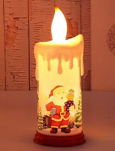 Vela navideña sin llama, velas LED de pilar, lámpara de candelabros navideños con calcomanía de Papá Noel para decoración del hogar de fiesta navideña.