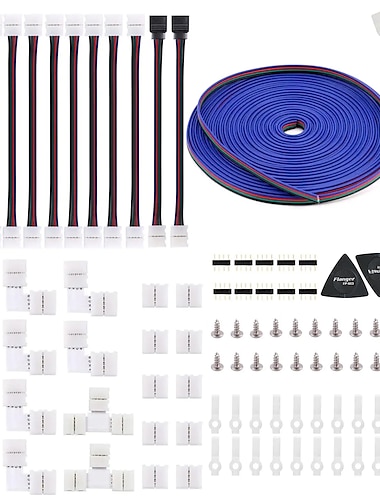  El kit de conector de barra de luz led diy es aplicable a 5050 10 mm de 4 pines que incluye 8 tipos de accesorios de barra de luz led sin soldadura que proporcionan la mayoría de las piezas