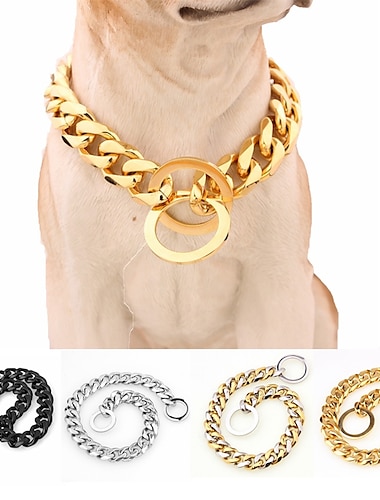  Collar de cadena grande para perro mascota pitbull dorado de acero inoxidable de acero titanio de 15mm ebay
