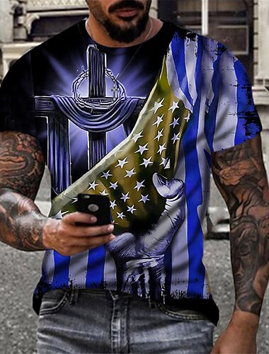  Dia dos Veteranos Camiseta Masculina Patriota Patriótica Veterano Cruz Camiseta Bandeira Nacional Camiseta Patriótica Manga Curta Camiseta Impressão 3D Gola Redonda Camiseta Moda Esportiva Outdoor