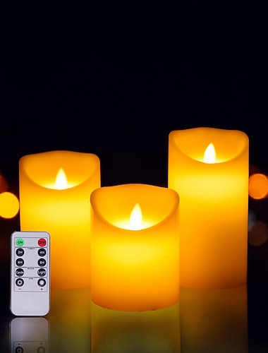  led-kaarsen vlamloze flikkerende pijlerkaarsen met afstandsbediening en timer batterij-aangedreven 3d lont echte was ivoor warm licht led-zuilkaarsen voor huisdecoratie binnen set van 3 (d3 x h456