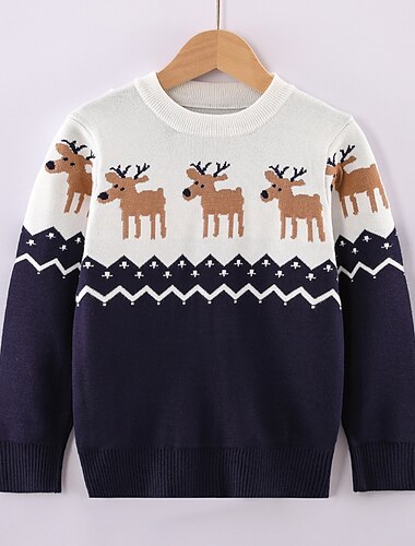  barn gutter julegenser langermet hjort marineblå bomull barn topper høst vinter daglig julegaver daglig jul skreddersydd passform 2-8 år
