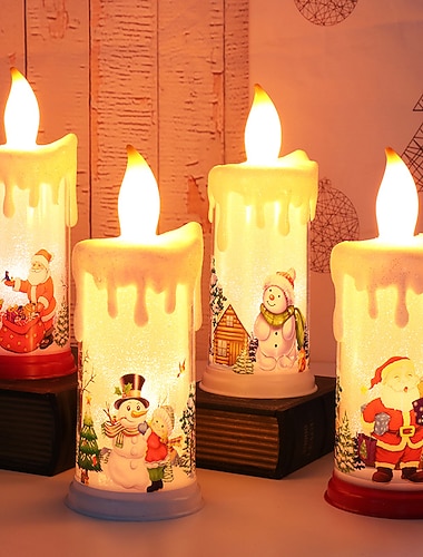  חג המולד נרות עמודים led נרות חג המולד מנורת פמוטי חג המולד עם מדבקת סנטה לקישוט הבית למסיבת חג המולד.