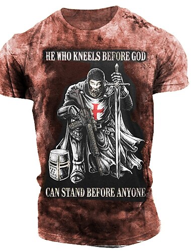  Herren Kreuz der Templer Soldier T Shirt Grafischen T-Shirt Slogan-T-Shirts Distressed-T-Shirt Kurzarm T-Shirt 3D-Druck Rundhalsausschnitt Hemd Vintage Modisch Designer Outdoor Casual Täglich Rote