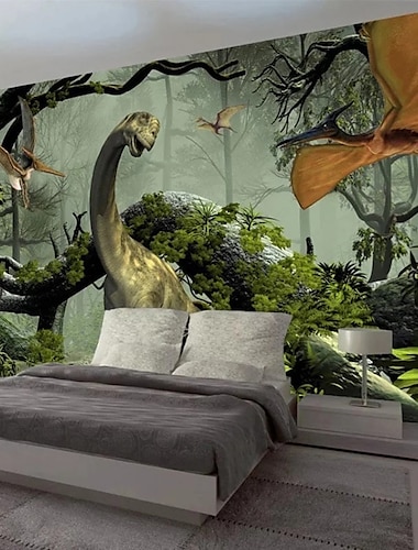  3d dier muurschildering behang dinosaurus muursticker die print peel en stick verwijderbare pvc/vinyl materiaal zelfklevend/zelfklevend vereist muur decor muurschildering voor woonkamer slaapkamer