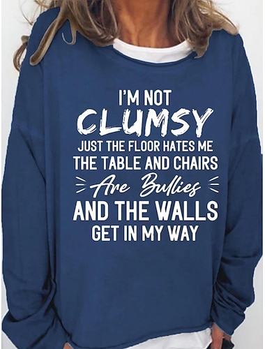  Sudadera de mujer de gran tamaño, mezcla de algodón, texto, deportes diarios, estampado de monogramas, ropa de calle activa, corte holgado, cuello redondo, manga larga, sin forro, microelástico,