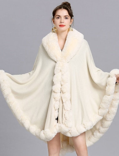  hvid imiteret pels kvinders wrap cape elegant afslappet dagligt langærmet polyester bryllup wraps med ren farve til bryllup forår