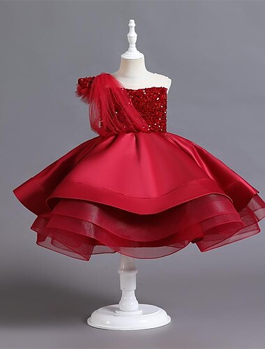  Toddler Little Girls' Dress Solid Colored Skater Dress Party Daily Sequins Wine Knee-length Sleeveless Cute Princess Dresses Spring Summer Slim 2-6 Years