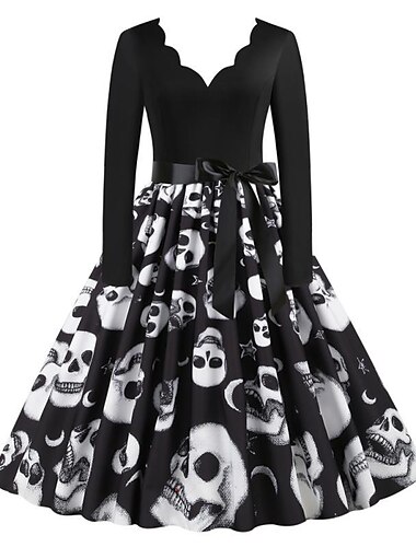  Rétro Vintage Années 1950 Robe Bal Masqué Robe Évasée Crâne Femmes Halloween Carnaval Mascarade Halloween Fête / Soirée Enterrement de Vie de Jeune Fille Adulte Robe Robes de soirée