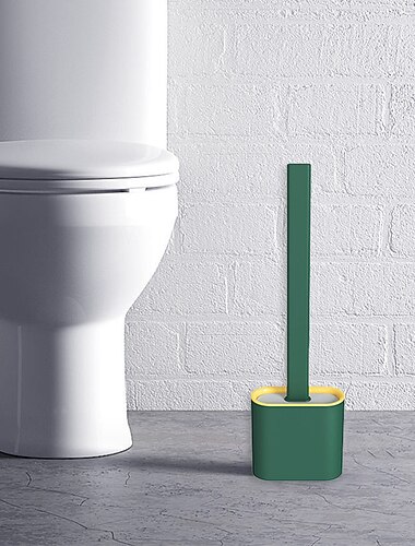  Silikon-Toilettenbürste und Halter-Set, revolutionäre Flex-Toilettenbürste, tiefenreinigende Badezimmer-Toilettenbürste und schnell trocknendes Halter-Set, rutschfester langer Kunststoffgriff