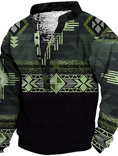  Herren Böhmischer Stil Grafik-Drucke Sweatshirt Pullover Zur Seite fahren Langarm Sweatshirt Stehkragen Strassenmode Designer Ethnisch 3D-Druck Casual Täglich Sport Bedruckt Frühling Sommer