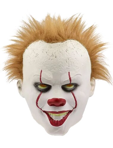  luminescente maschera di stephen king it pennywise horror clown maschera da clown maschera da clown festival costume cosplay oggetti di scena (7,8 "* 9,8" * 9,8 ") per halloween