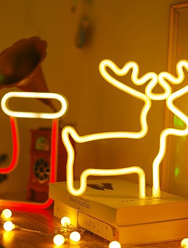  Luzes Neon de Natal Decoração Placa Neon LED Luz Cervo Amor Sino Floco de Neve Meia Forma de Árvore de Natal Luz Noturna para Casamentos Festa