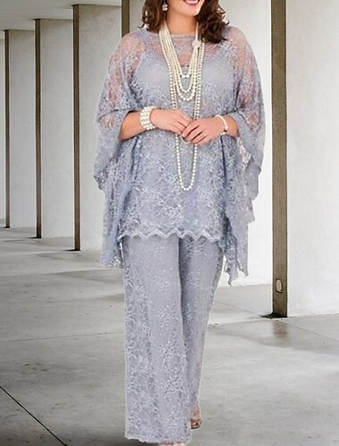  Combinaison/pantalon de mère de la mariée pour la plage taille plus décolleté bijou longueur de sol chiffon manches longues avec dentelle 2025 taille personnalisée gratuite