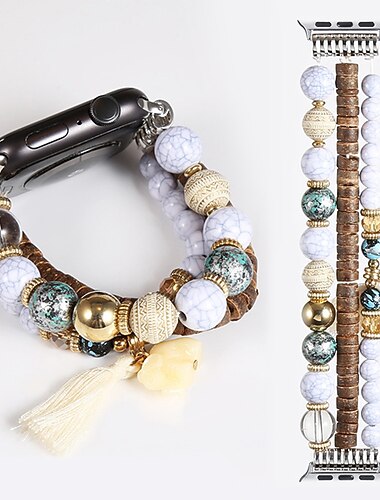  Koru rannekoru Yhteensopiva Apple Watchin ranneke 38mm 40mm 41mm 42mm 44mm 45mm 49mm Naisten Elastinen Helmillä koristeltu Helmet Kellon vaihtoranneke varten iwatch Ultra 2 Series 9 8 7 SE 6 5 4 3 2 1