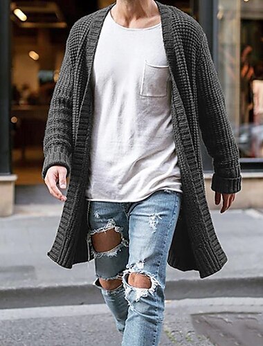  Herren Pullover Strickjacke Pullover Jacke Herbstpullover Gerippt Stricken Tunika Strick Glatt Mit Kapuze Modisch Warm-Ups Casual Freizeitskleidung Bekleidung Herbst Winter Schwarz Blau S M L