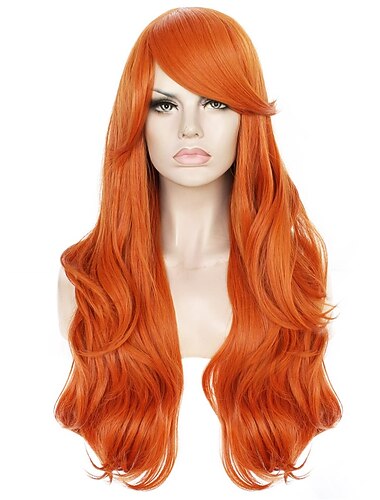 "Cosplay-parykker" Oransje Krøllet Syntetisk hår Lang Parykker Dame Parykker Til fest