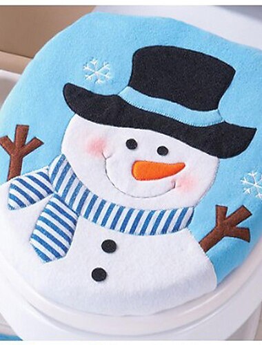  Capa de assento de vaso sanitário de boneco de neve de natal, tampa de boneco de neve de natal design inovador capa de vaso sanitário única decoração de banheiro de natal azul claro tampa de vaso