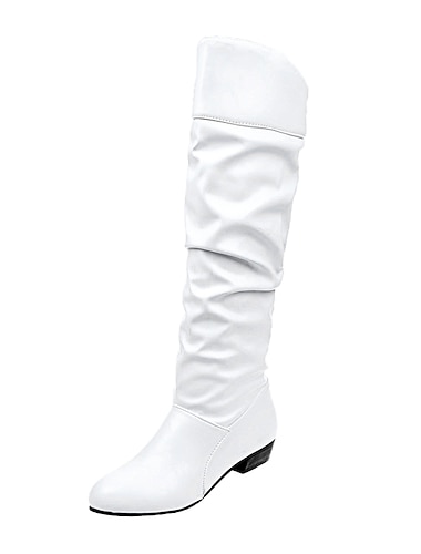  Γυναικεία Μπότες Μπότες Slouchy Μεγάλα Μεγέθη Καθημερινά Μονόχρωμο Μπότες Μέχρι το Γόνατο Χειμώνας Κοντόχοντρο Τακούνι Στρογγυλή Μύτη Μινιμαλισμός PU Δέρμα Μοκασίνια Μαύρο Λευκό Καφέ