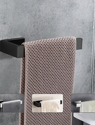  handdoekhouder, aan de muur gemonteerde roestvrijstalen handdoekbeugel, moderne stijl handdoekenrek 21 cm (zwart / geborsteld nikkel / chroom)