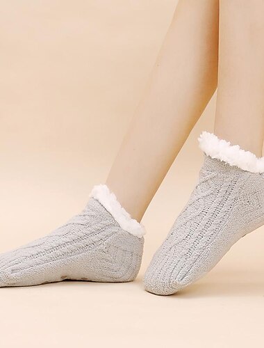  Damensocken Herbst und Winter super weich warm kuschelig flauschig mit Fleece gefütterte Haussocken mit Greifern erwachsene Damen Bodensocken