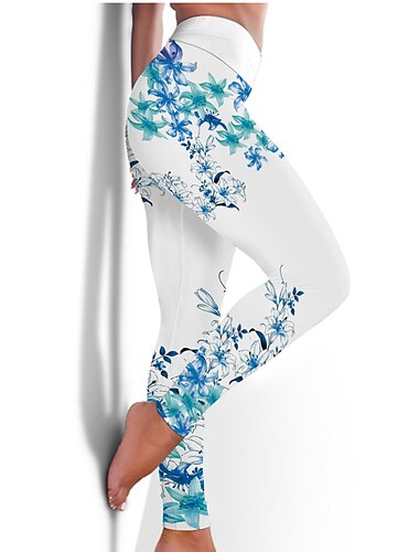  Mujer Pantalones de yoga Control de barriga Levantamiento de tope Alta cintura Yoga Aptitud física Entrenamiento de gimnasio Mallas Leggings Leggings Prendas de abajo Flores Negro / Rojo Blanco
