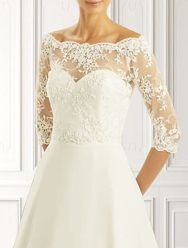  Bridal's Wrap Bolero Elegant Bridal 3/4 Length Sleeve Lace Wedding Wraps With Lace-up For Wedding Spring & Summer