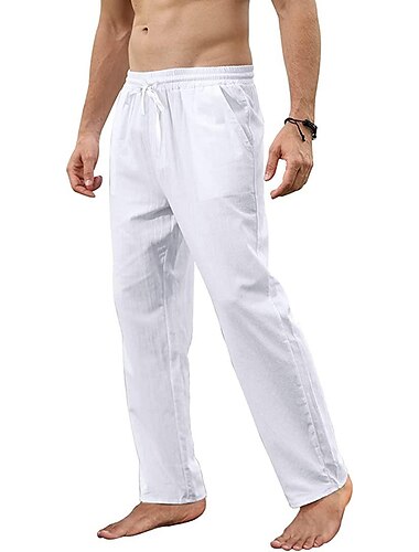  Herren Hose Sommerhose Strandhose Tasche Kordelzug Gerader Schnitt Einfach Atmungsaktiv Weich Volle Länge Heim Lässig Mode Klassisch Lässiger Schnitt Schwarz Weiß Mikroelastisch