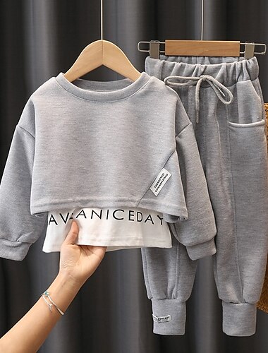  Mädchen 3D Feste Farbe Buchstabe Set aus Kapuzenpullover und Jogginghose Kleidungsset Langarm Herbst Winter Kuschelig Süß Baumwolle kinderkleidung 3-10 Jahre Urlaub Regular Fit