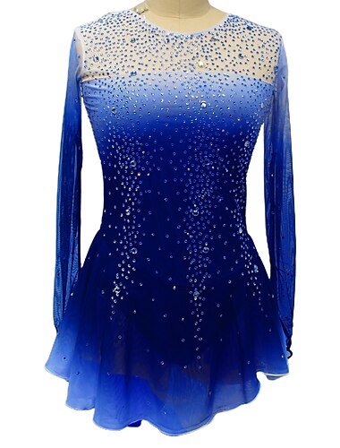  Eiskunstlaufkleid Damen Mädchen Eislaufen Kleider Austattungen Weiß Gelb Rosa Halo-Färbung Gitter Spandex Hochelastisch Wettbewerb Eiskunstlaufkleidung Kristalle Langarm Eislaufen Eiskundstlauf