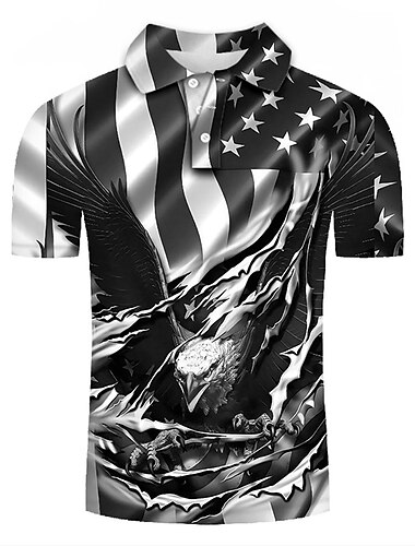  Herren Amerikanische Flagge Veteranen Poloshirts Golfshirt Kurzarm Polo-Shirts Hemden mit Kragen Lässig Streetwear Urlaubskleidung Party-Outfits Knöpfe 3D-Druck Schwarz Rote Blau