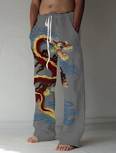  Voor heren Broek Zomerbroek Strandbroeken Elastisch ontwerp met trekkoord Voorvak Recht been Draak Grafische prints Comfort Zacht Casual Dagelijks Modieus Groot en klein Wit Groen