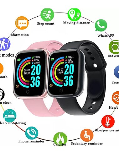  696 Y68 Reloj inteligente 1.3 pulgada Smartwatch Reloj elegante Reloj Digital Bluetooth Podómetro Seguimiento del Sueño Monitor de Pulso Cardiaco Compatible con Android iOS Mujer Hombre Resistente al