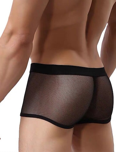  Herre 1 pakke Undertøy Boxer Netting Nylon Spandex Ren farge Lav Midje Svart Hvit