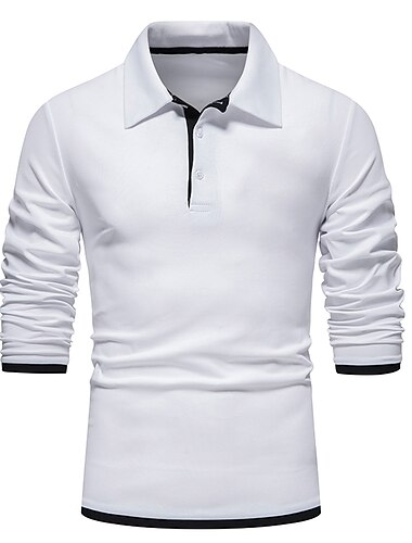  Herren Poloshirt Golfhemd Casual Täglich Klassischer Kragen Umlegekragen Langarm Brautkleider schlicht Farbblock Knopf vorne Frühling Sommer Regular Fit Schwarz Weiß Marineblau Hellgrau Poloshirt
